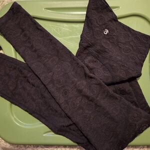 Buffbunny Black Floral Lace Leggings with Logo